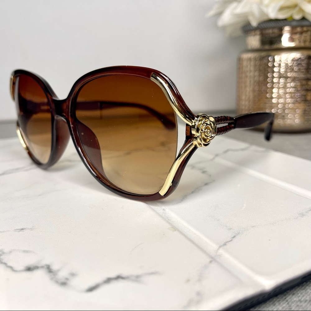 Brown & Gold Oversized Sunglasses Polarized New with Case - Picture 2 of 9